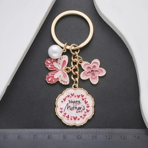 Butterfly Flower Keychain Enamel Pearl Heart Gold Key Ring for Mom