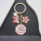 Butterfly Flower Keychain Enamel Pearl Heart Gold Key Ring for Mom