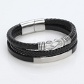 Men’s Stainless Steel & PU Leather Magnetic Bracelet