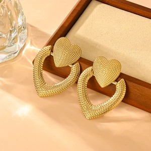 Gold Plated Stainless Steel Floral Vintage Geometric Earrings