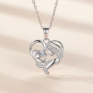Sterling Silver Mother & Child Heart Pendant Cubic