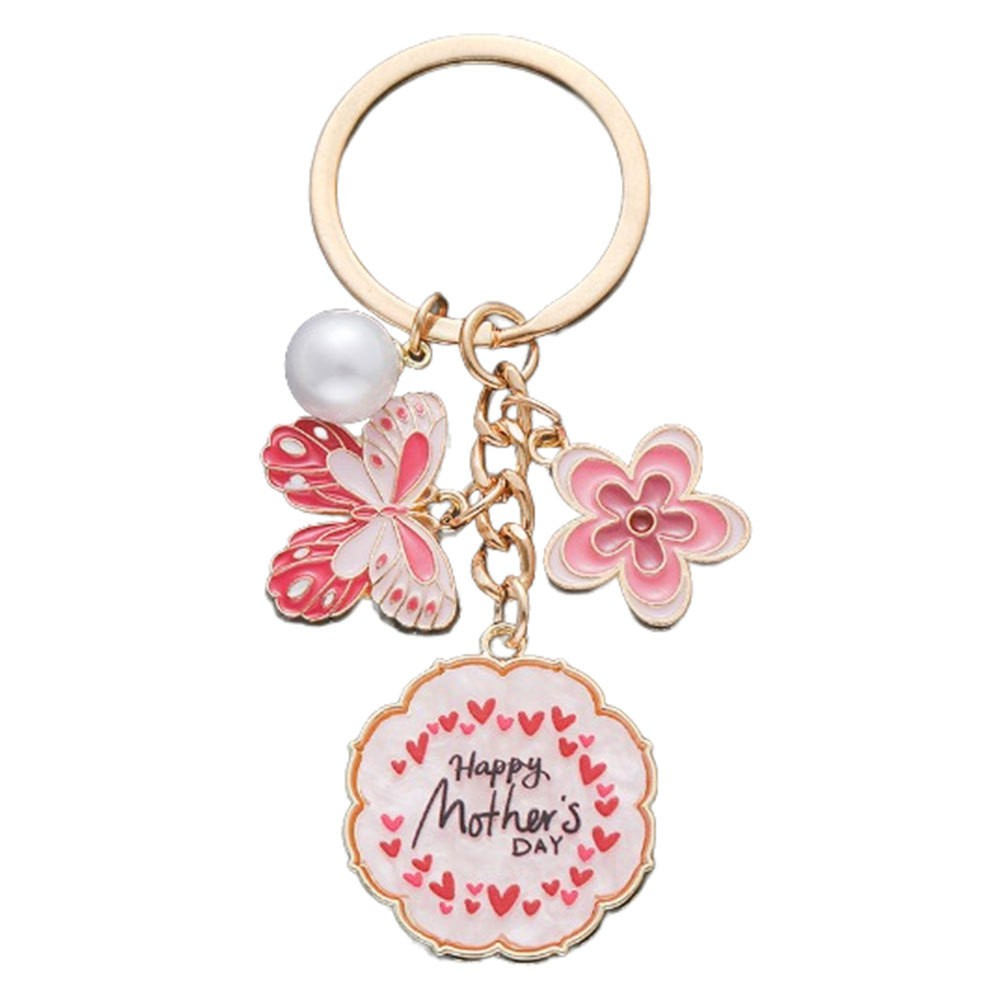 Butterfly Flower Keychain Enamel Pearl Heart Gold Key Ring for Mom