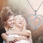 White Gold-Plated Double Heart Zirconia Pendant Gift for Mom