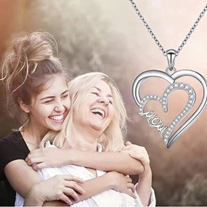 White Gold-Plated Double Heart Zirconia Pendant Gift for Mom