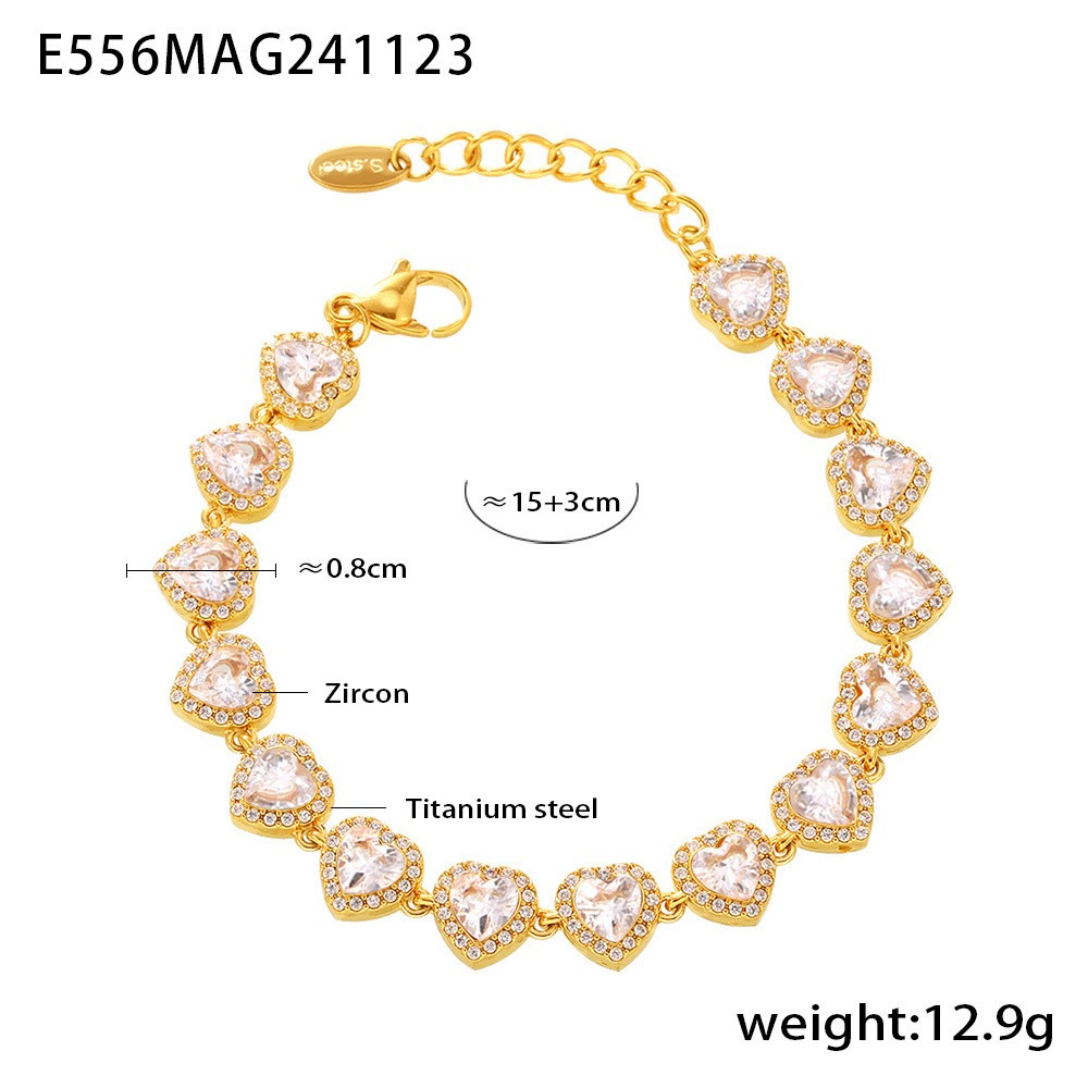 18K Gold Plated Luxury Circle & Heart Zircon Titanium Steel Vacation Jewelry