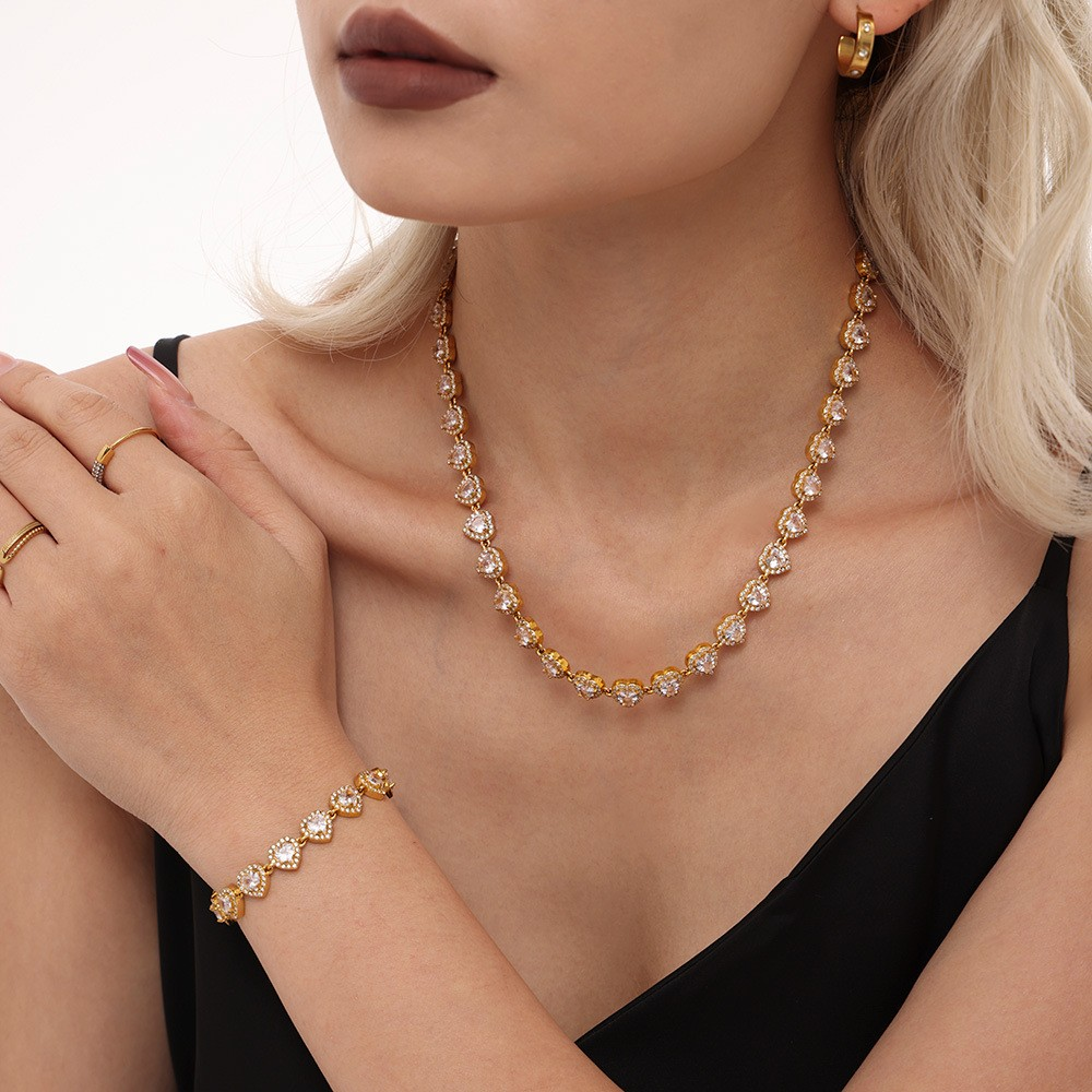 18K Gold Plated Luxury Circle & Heart Zircon Jewelry Set