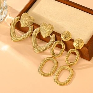 Gold Plated Stainless Steel Floral Vintage Geometric Earrings