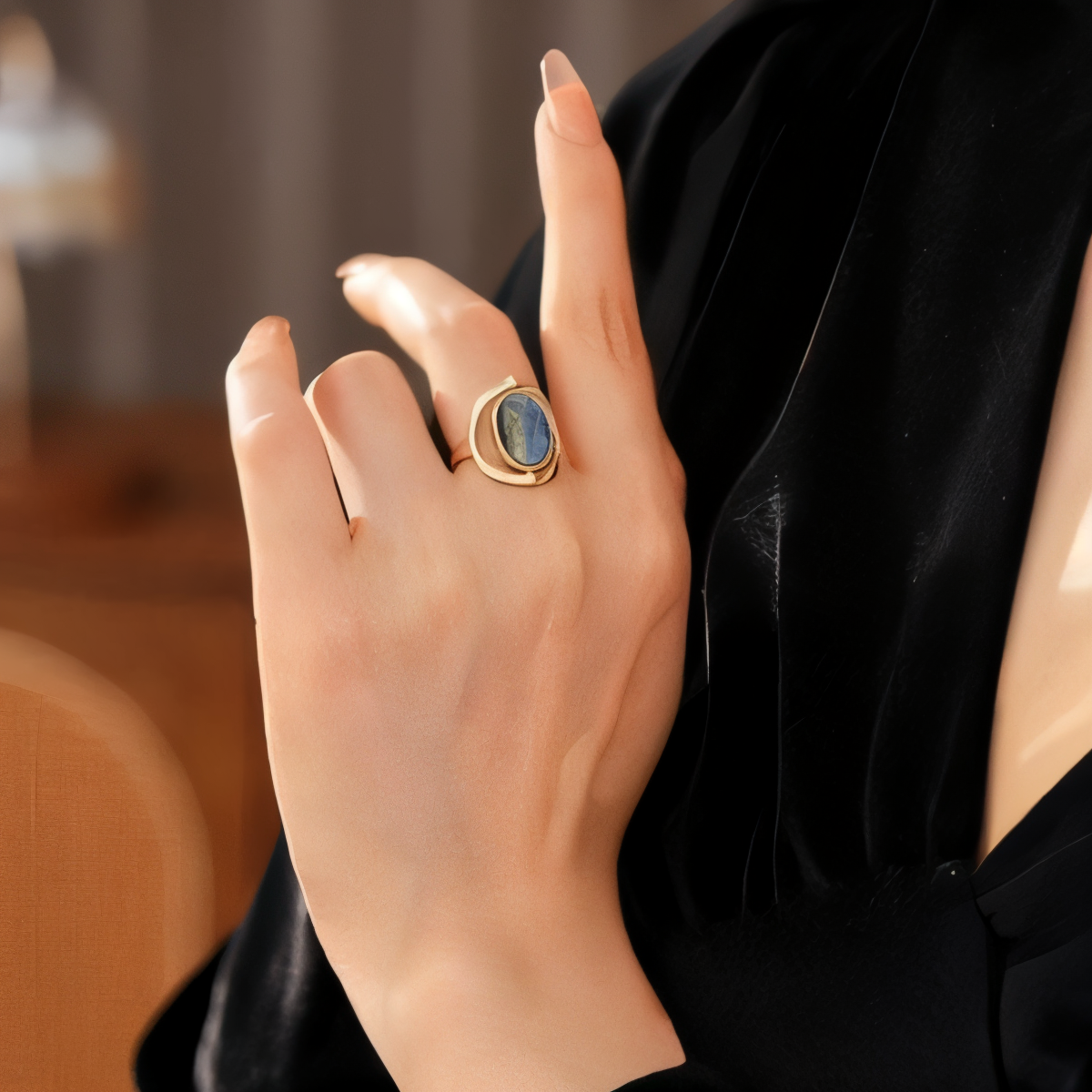 Vintage Gold Plated Spinner Ring with Abalone Shell Inlay | Adjustable Copper Rotating Anxiety Ring