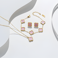 Gold Plated Women’s Flower Jewelry Set Necklace, Bracelet, Earring