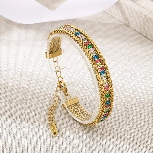 18K Gold Plated Fashion Colorful Zircon Bracelet for Women Jewelry