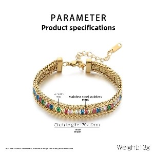 18K Gold Plated Fashion Colorful Zircon Bracelet for Women Jewelry