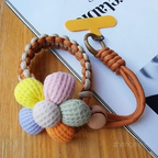 Handmade Braided Phone Lanyard Wrist Strap with Plush Flower Charm
