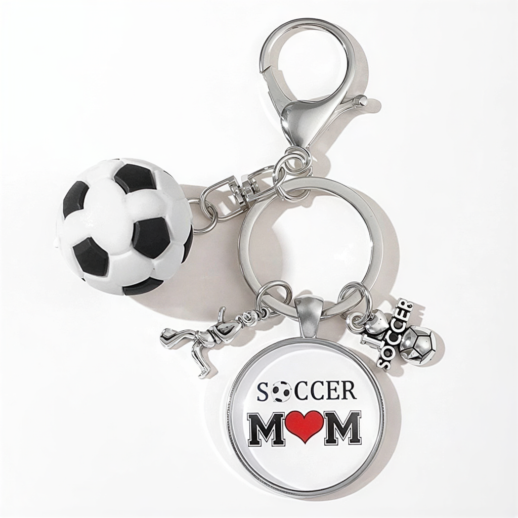 Mom Soccer Ball USA & Italy Flag Keyring