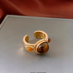 Vintage Gold-Plated Adjustable Tiger's Eye Open Ring for Women