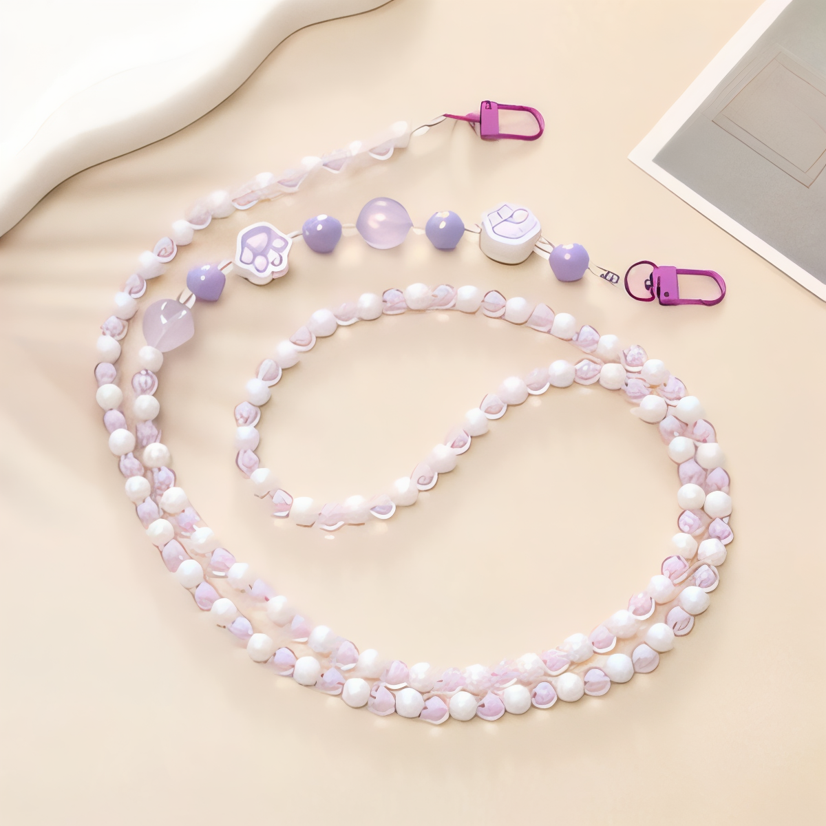 Luxury Faux Pearl Beaded Cat Paw Phone Lanyard Crossbody Strap