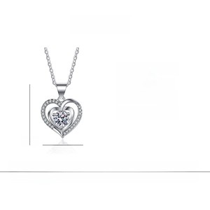 Heart Pendant Necklace Zirconia Double Layer Cross Chain
