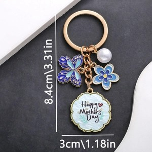 Butterfly Flower Keychain Enamel Pearl Heart Gold Key Ring for Mom