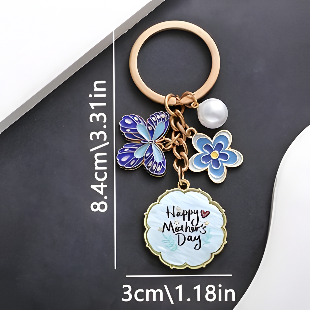 Butterfly Flower Keychain Enamel Pearl Heart Gold Key Ring for Mom