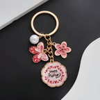 Butterfly Flower Keychain Enamel Pearl Heart Gold Key Ring for Mom