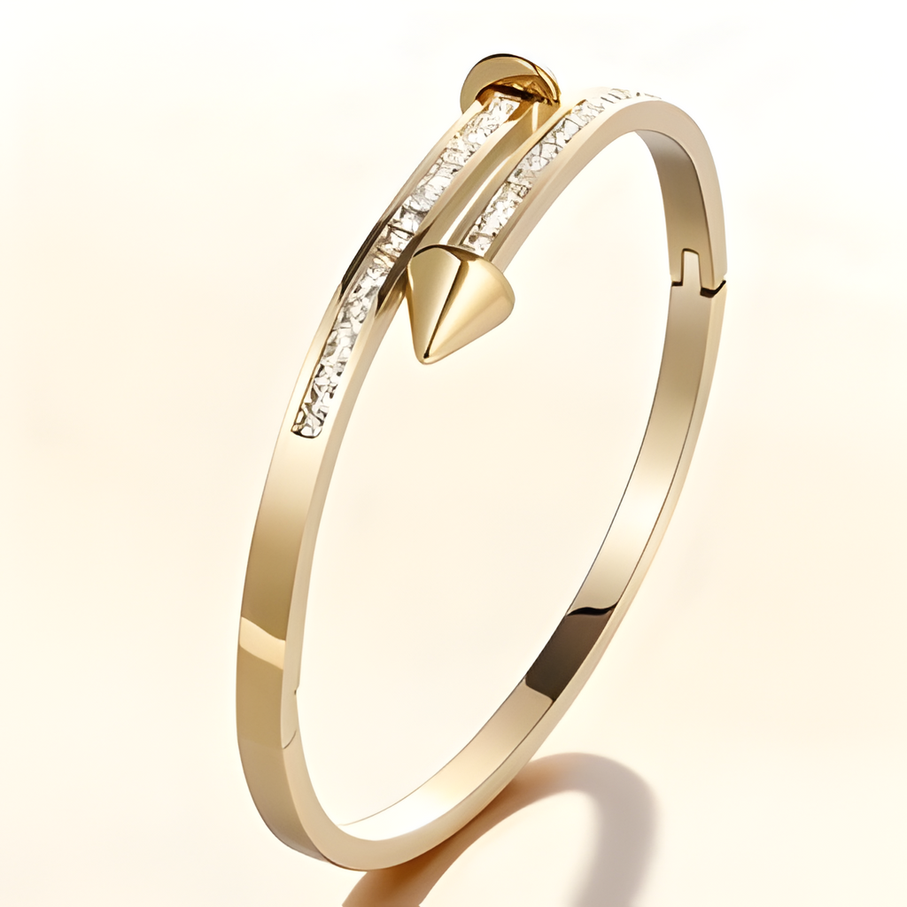 18K Gold Rhinestone Heart, Clover, T & Star Open Cuff