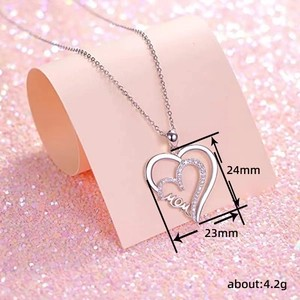 White Gold-Plated Double Heart Zirconia Pendant Gift for Mom