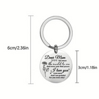 Dear Mom Engraved Round Tag with Pink Flower Keychain