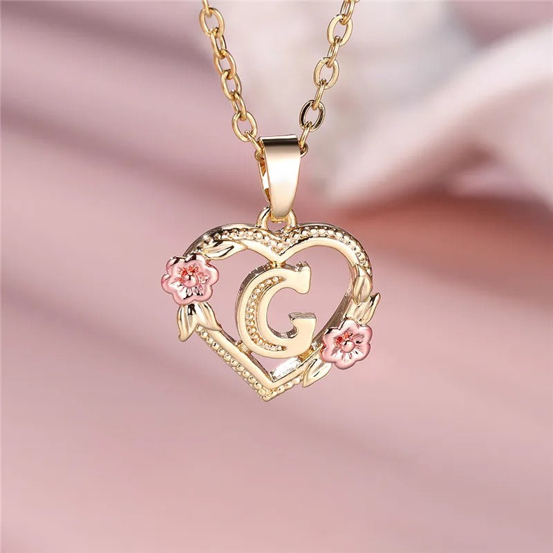 Personalized A-Z Initial Flower Pendant Necklace