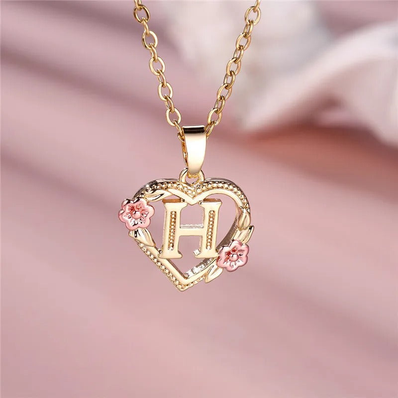 Personalized A-Z Initial Flower Pendant Necklace