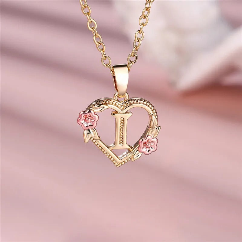 Personalized A-Z Initial Flower Pendant Necklace