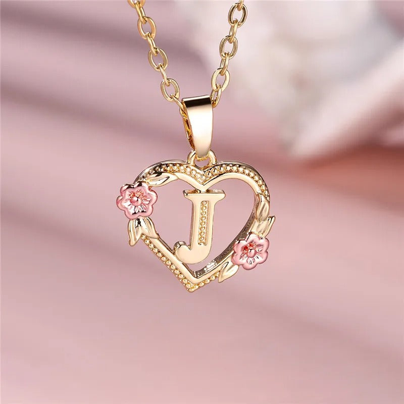Personalized A-Z Initial Flower Pendant Necklace