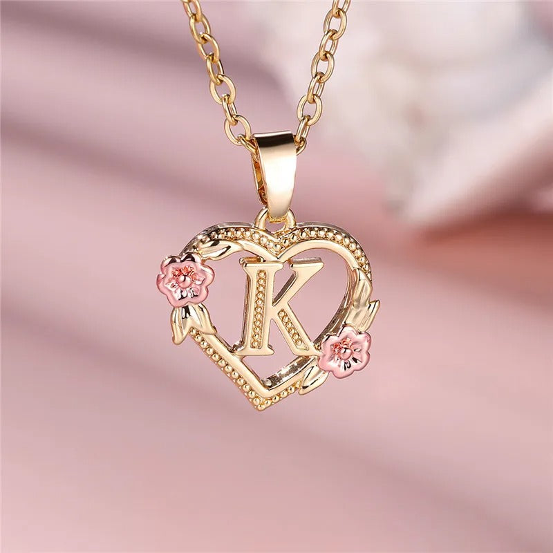 Personalized A-Z Initial Flower Pendant Necklace