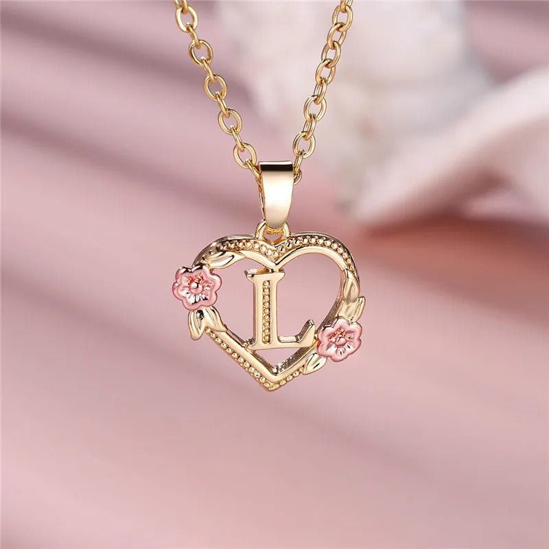Personalized A-Z Initial Flower Pendant Necklace