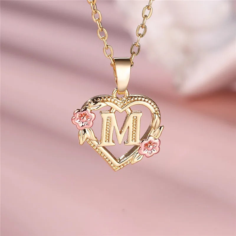 Personalized A-Z Initial Flower Pendant Necklace