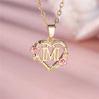 Personalized A-Z Initial Flower Pendant Necklace
