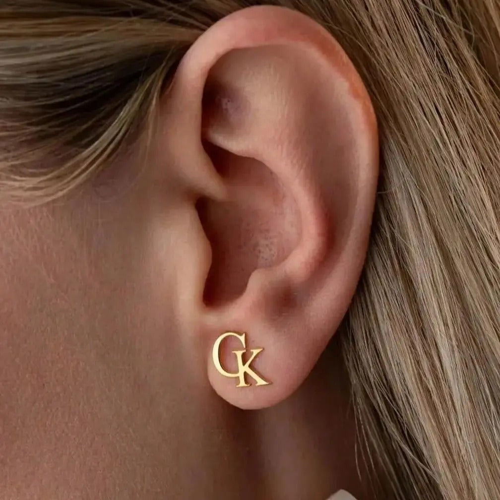 Custom Tiny Letter Initial Name Stainless Steel Stud Earrings