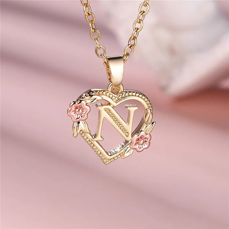 Personalized A-Z Initial Flower Pendant Necklace