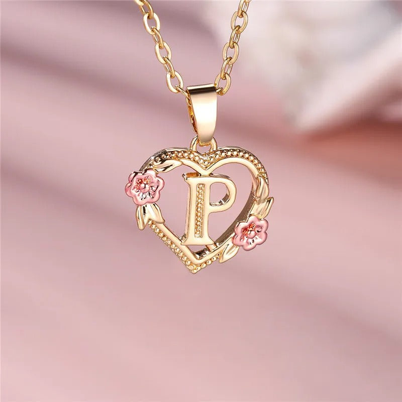 Personalized A-Z Initial Flower Pendant Necklace