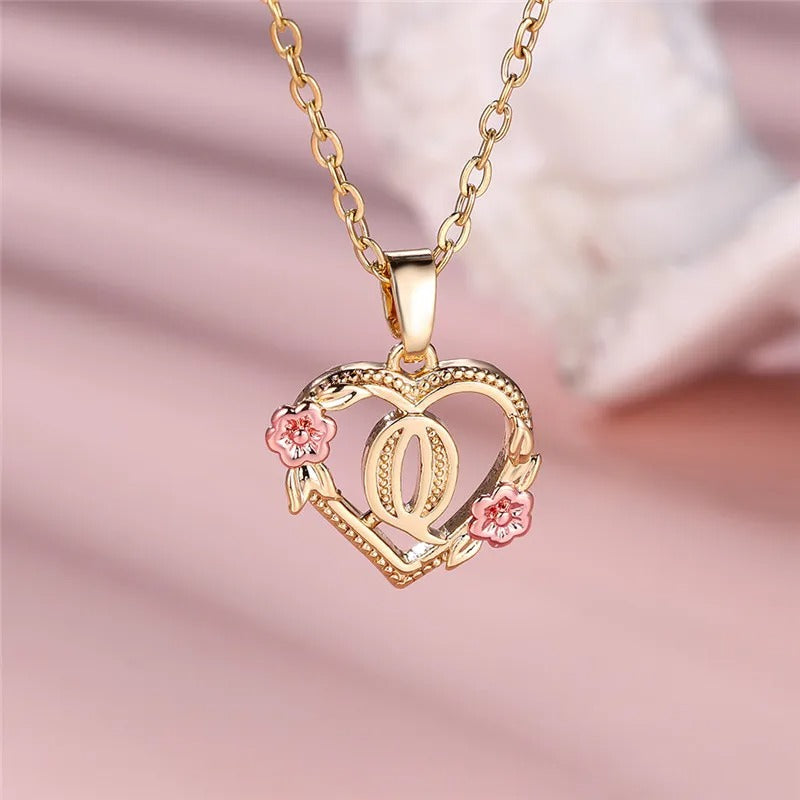 Personalized A-Z Initial Flower Pendant Necklace