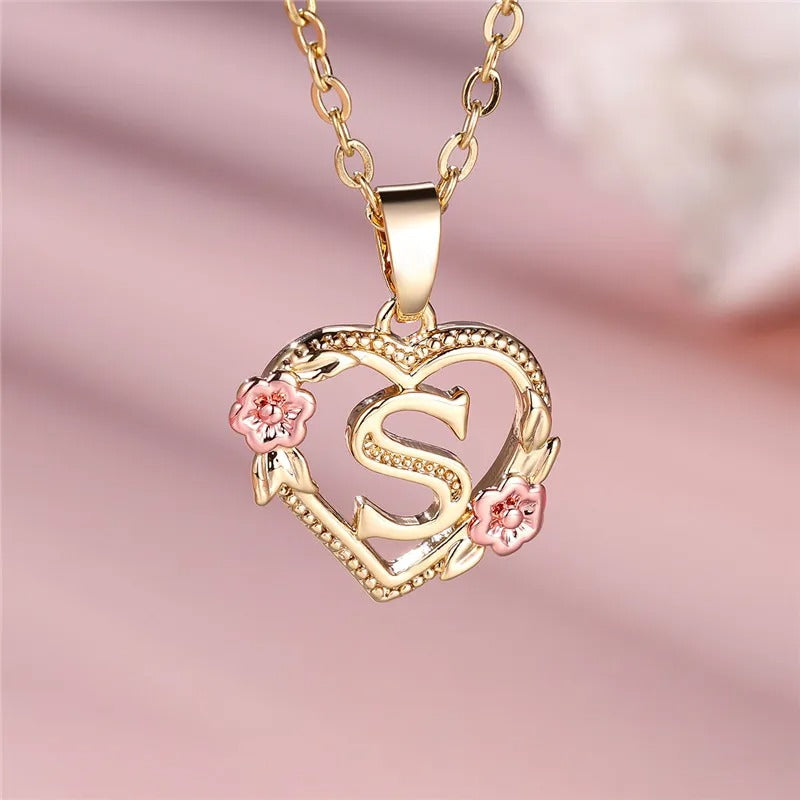 Personalized A-Z Initial Flower Pendant Necklace