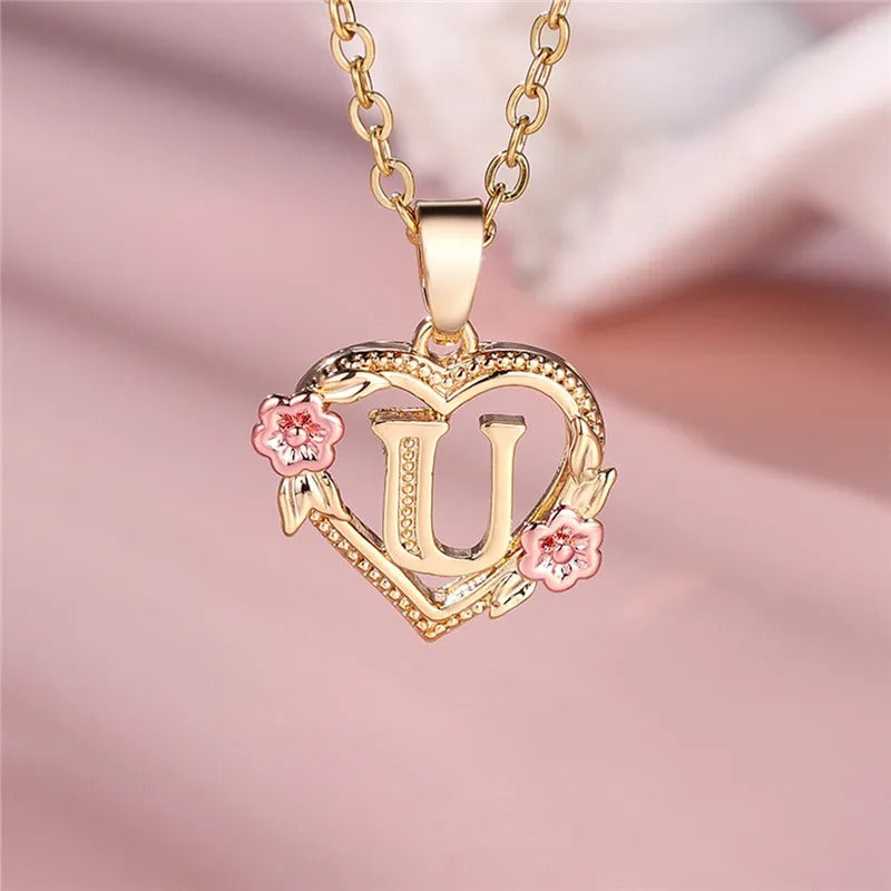 Personalized A-Z Initial Flower Pendant Necklace