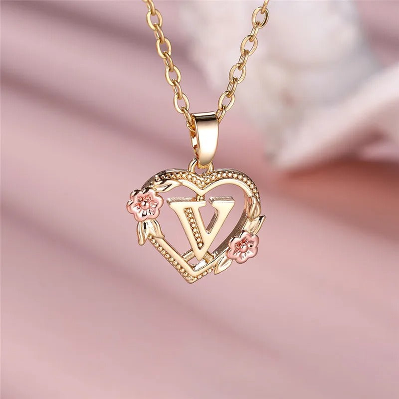 Personalized A-Z Initial Flower Pendant Necklace