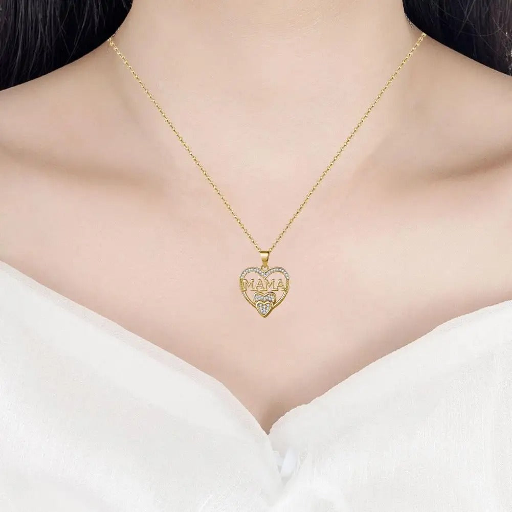 Mama Rhinestone Heart Necklace Elegant Pendant