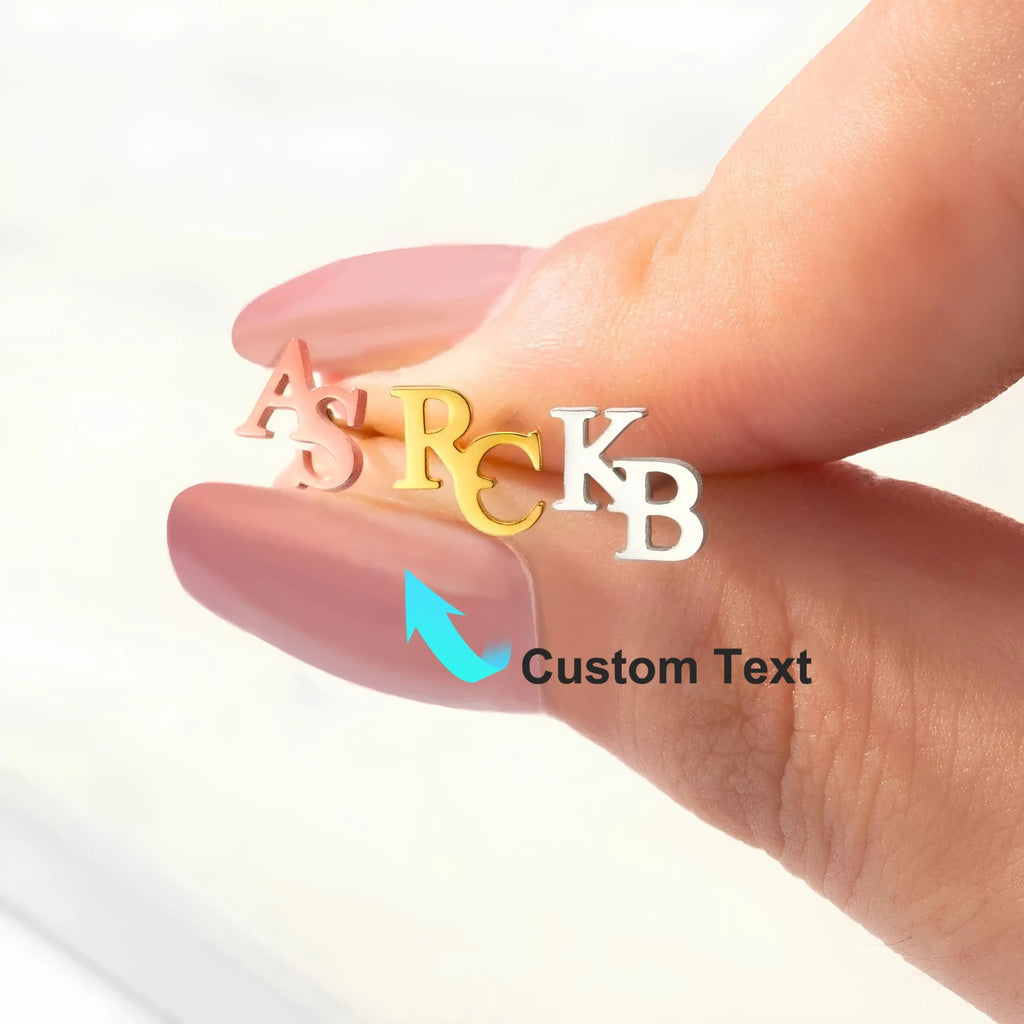 Custom Tiny Letter Initial Name Stainless Steel Stud Earrings