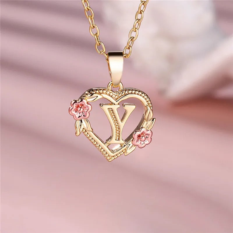 Personalized A-Z Initial Flower Pendant Necklace