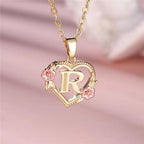 Personalized A-Z Initial Flower Pendant Necklace