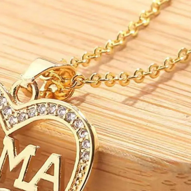 Mama Rhinestone Heart Necklace Elegant Pendant