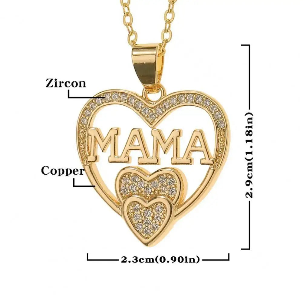 Mama Rhinestone Heart Necklace Elegant Pendant