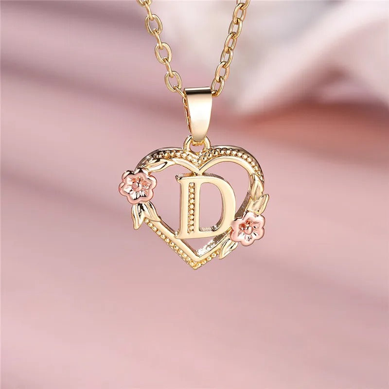 Personalized A-Z Initial Flower Pendant Necklace