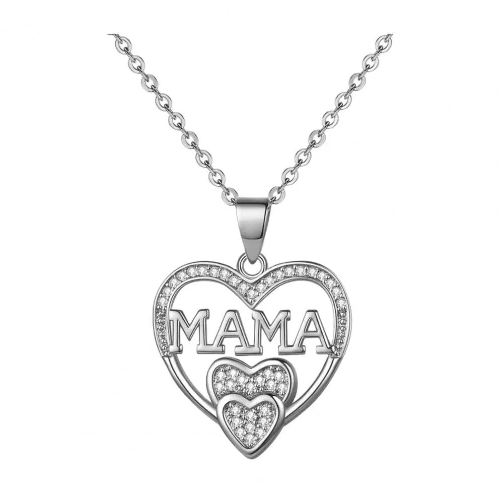 Mama Rhinestone Heart Necklace Elegant Pendant