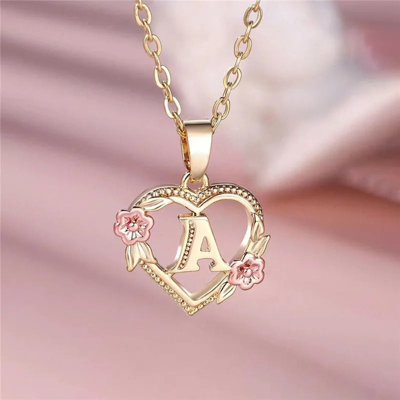 Personalized A-Z Initial Flower Pendant Necklace